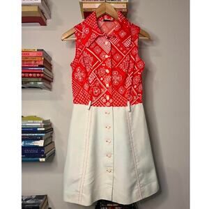 1970s Red Paisley Bandana Print Western Mini Dress
